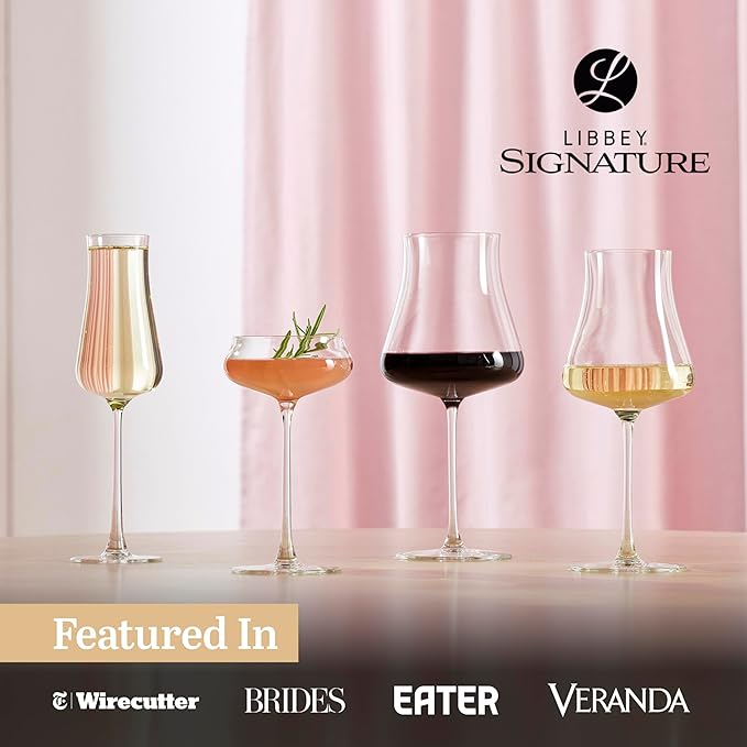 Libbey Signature Stratford Coupe Cocktail Glasses Set of 4, Artful, Lavish Coupe Martini Glasses, Stemmed Cocktail Glasses for Weddings, Birthdays