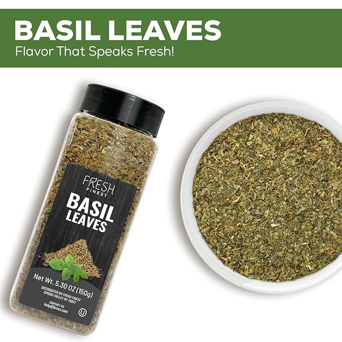 Fresh Finest Basil Leaves Spice 5.30 oz ??Dried Sweet Basil for Cooking, Non-GMO, Gluten-Free,