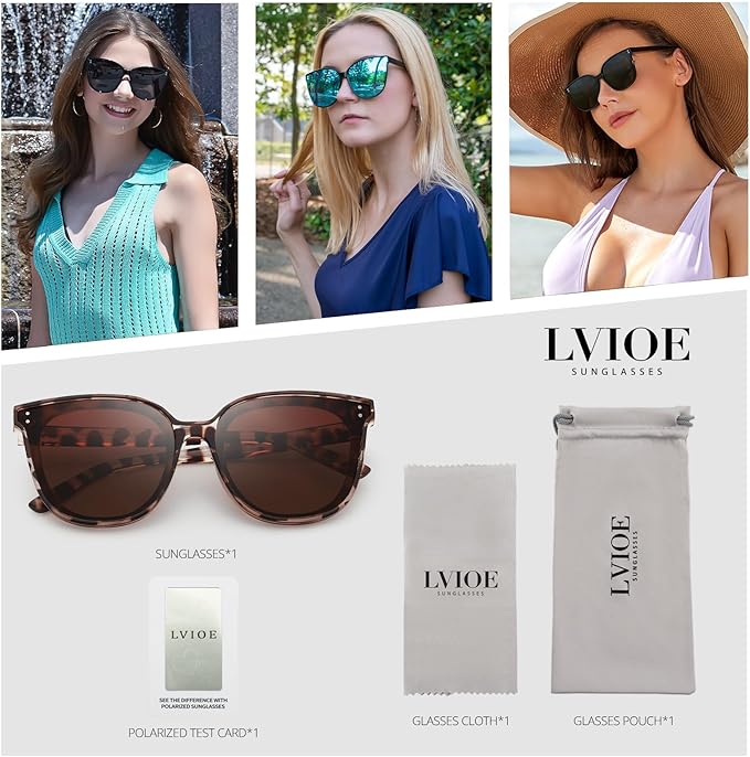 LVIOE Oversized Polarized Sunglasses for Women Trendy Large Cat Eye UV Protection Shade LS1627s
