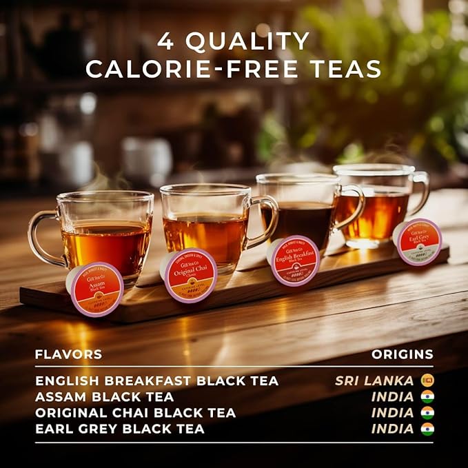 Gya Tea Co Morning Start Tea Gift Set (16 ct) - Assorted Tea Pod Variety Pack with English Breakfast, Assam, Original Chai & Earl Grey 4 Flavors for Refresh & Energy