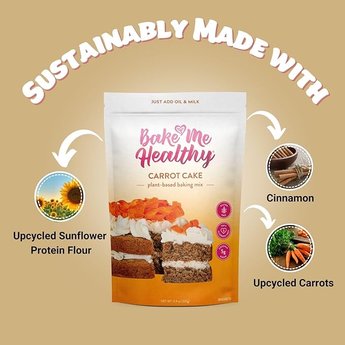 Bake Me Healthy Vegan and Gluten-Free Carrot Cake & Cupcake Mix, 11.9oz (337g) Pack of 2 ??Dairy-Free, Egg-Free, Nut-Free, Plant-Based, Low Sugar, Allergy-Friendly, Easy to Bake, Made with Upcycled Ingredients
