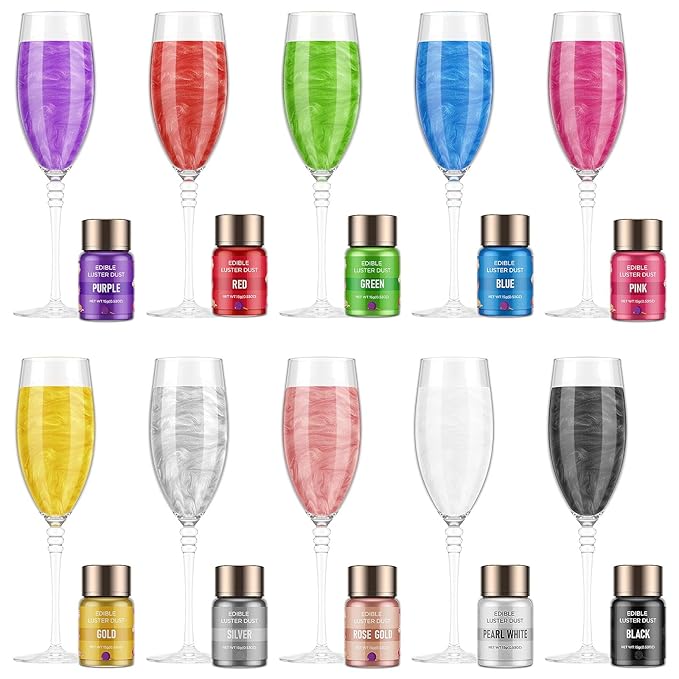 Luster Dust Edible - 15 Grams Food Grade Cake Dust Shimmer Powdered, Cherrysea Powder Luster Dust Food Coloring for Cocktails, Christmas Cookie Decorations, Cake, Drinks, Fondant, Candy - 15g/Bottle (7-Gold)