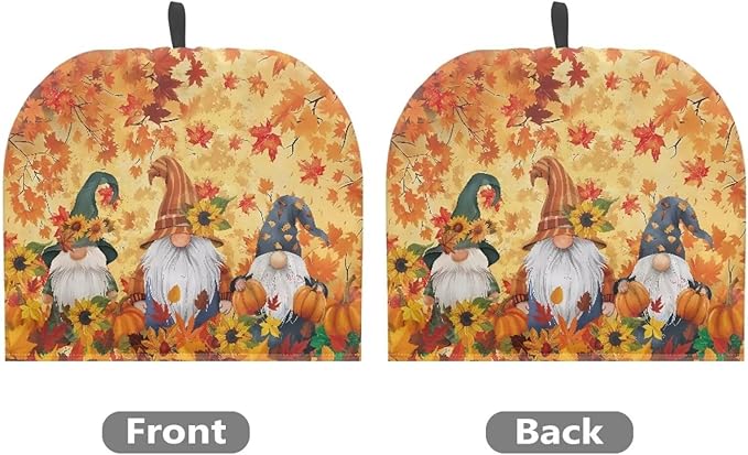 Gnome Pumpkins Tea Pot Cover for Halloween Day Reusable Teapot Cozy Keeping Warm,Dust Proof Maple Leaves Teapot Dust Protector for Kitchen Decorative