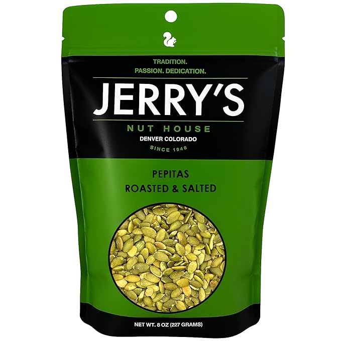 Pepitas (Pumpkin Seeds), Roasted & Salted - Jerry’s Nut House: Premium Nuts, Dried Fruit, and Assorted Snacks - 8oz
