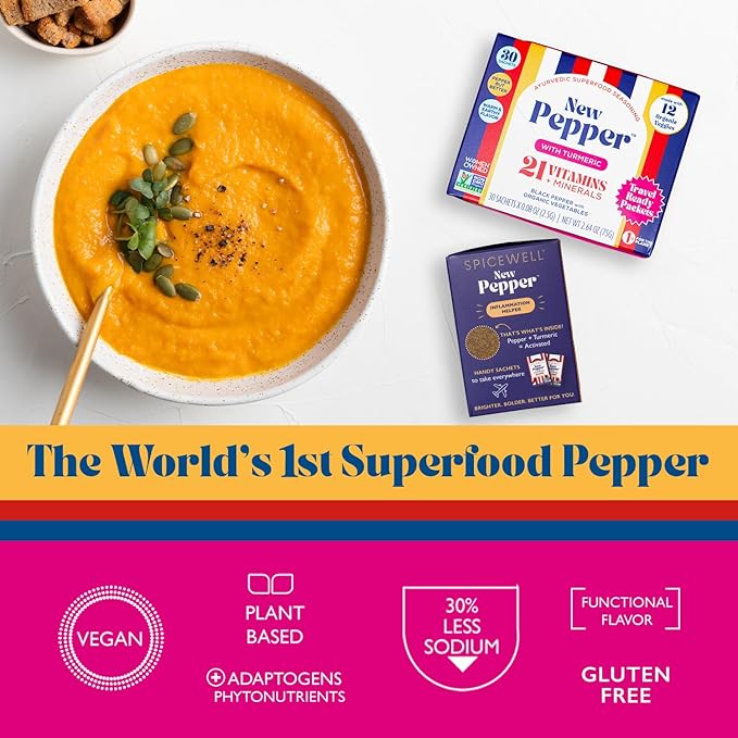 Spicewell - New Pepper in Travel Ready Packets - Ayurvedic Black Pepper with Turmeric, 21 Plant-Based Vitamins and Minerals - Fine Ground, 30 Count