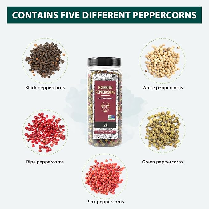 Soeos Himalayan Pink Salt and Rainbow Peppercorn Grinder Refills, 18oz Salt & 8oz Peppercorns, Kosher Seasoning Set for Cooking