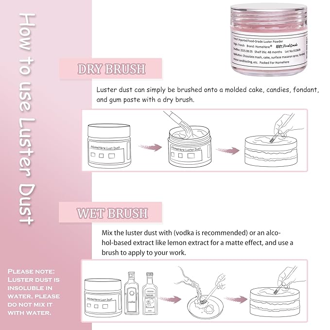 HomeHere Edible Luster Dust Food-Grade Glimmer Powder Glitter for Cake Decorating 7g, Edible Sprinkle Glitter for Cocktails Drinks Baking Candy Dessert Chocolate Vegan Tasteless, Light Pink