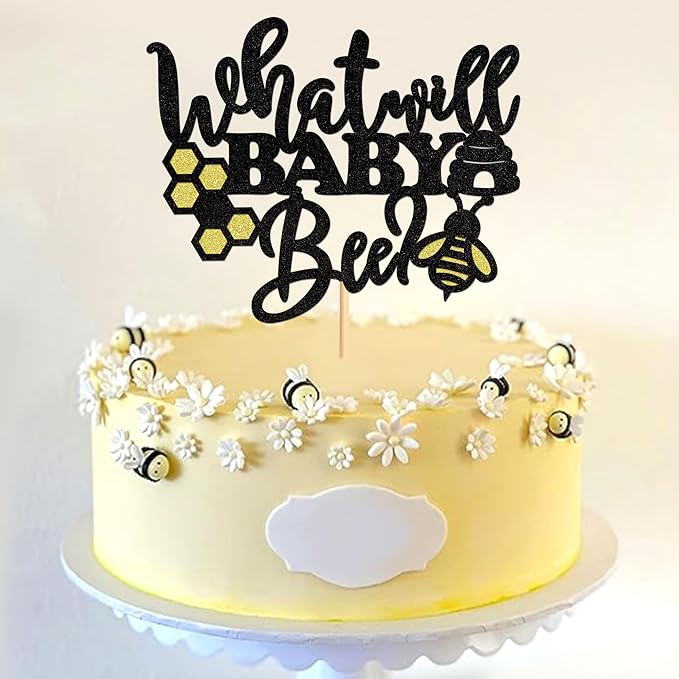 1Pce What Will Baby Bee Cake Topper,Gender Reveal Cake Decor Bee Theme Baby Shower Kids Boys Girls Birthday Party Decoration Supplies
