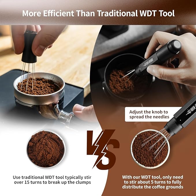 MHW-3BOMBER WDT Tool Espresso Distribution Tool Retractable Espresso Coffee Stirrer, Adjustable Range Coffee Distributor for Barista, Magnetic Store, 0.4mm 8 Needles with 8 Extra, Pink, T6191-OS