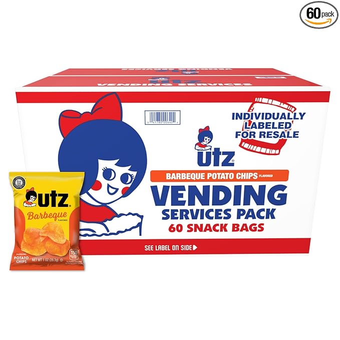 Utz Potato Chips, Barbeque - 1 Ounce (Pack of 60), Crispy Potato Chips Made from Fresh Potatoes, Crunchy Individual Snacks to Go, Cholesterol Free, Trans-Fat Free, Gluten Free Snacks