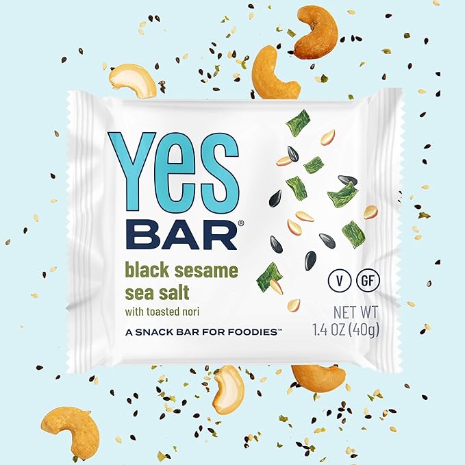 The YES Bar ??Black Sesame Sea Salt ??Plant Based Protein, Decadent Snack Bar ??Vegan, Paleo, Gluten Free, Dairy Free, Low Sugar, Healthy Snack, Breakfast, Low Carb, Keto Friendly (24 Count)