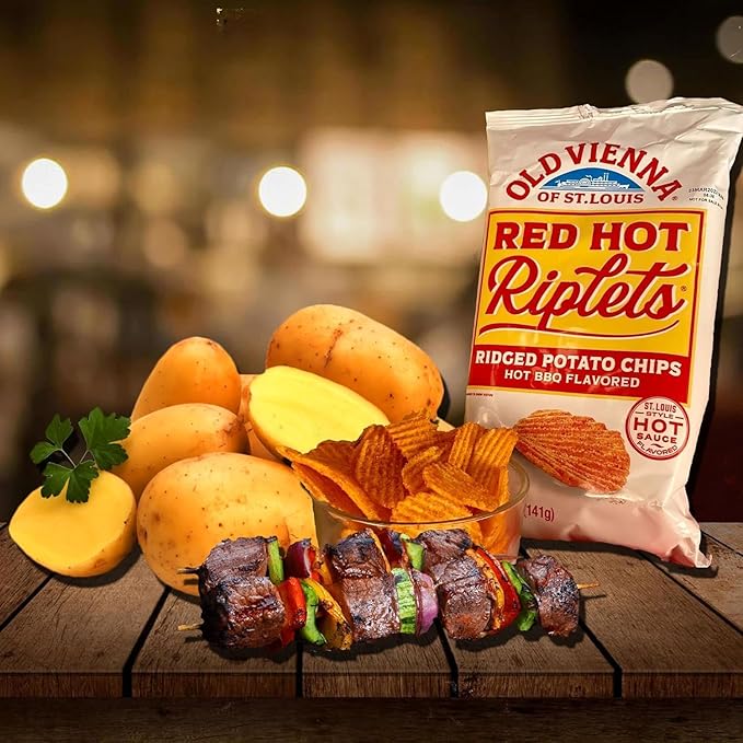 Old Vienna of St. Louis Red Hot Riplets Ridged Potato Chips 9oz Bags (4 Pack) by TranadaCo