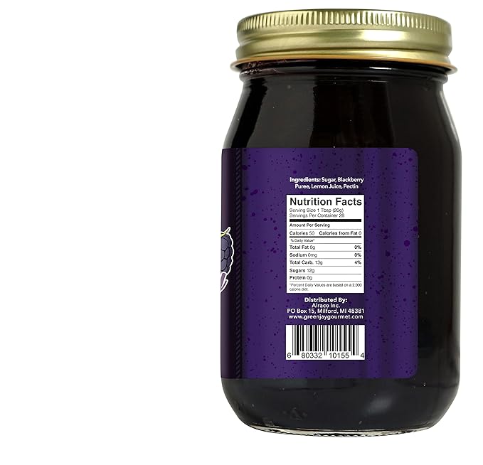 Green Jay Gourmet Seedless Blackberry Jam - All-Natural Fruit Jam with Blackberries & Lemon Juice - Vegan, Gluten-free Jam - Contains No Preservatives or Corn Syrup - Made in USA - 2 x 20 Ounces