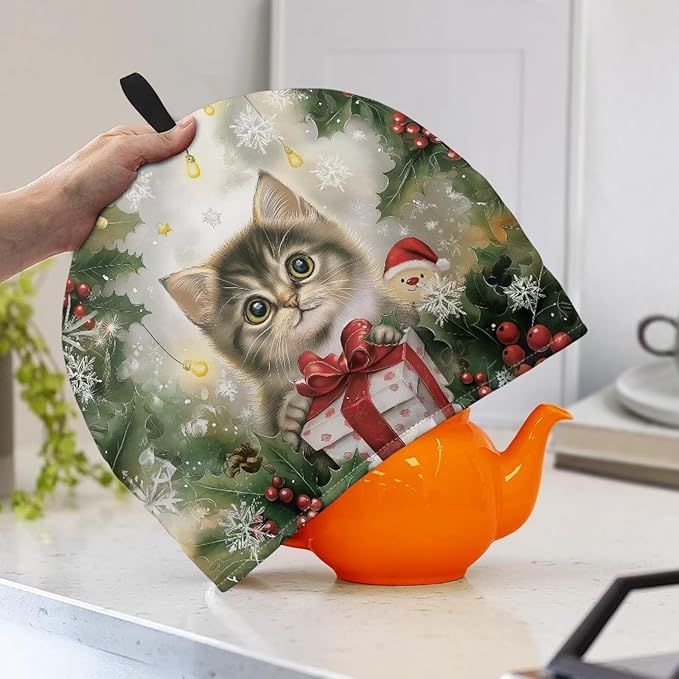 Christmas Cat Small Tea Pot Cozy Cover Teapot Insulation Cover for Extra Thick Wadding Tea Kettle Dust Cover for Housewife Tea Cosy for Teapot Home Kitchen Decorative Tea Cozies