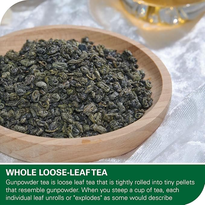 WT WEETEE Organic Gunpowder Green Tea, USDA Organic Loose Leaf Green Pearls Tea 8 Ounce, Full-Bodied & Gently Rolled Chinese Green Tea, Caffeinated