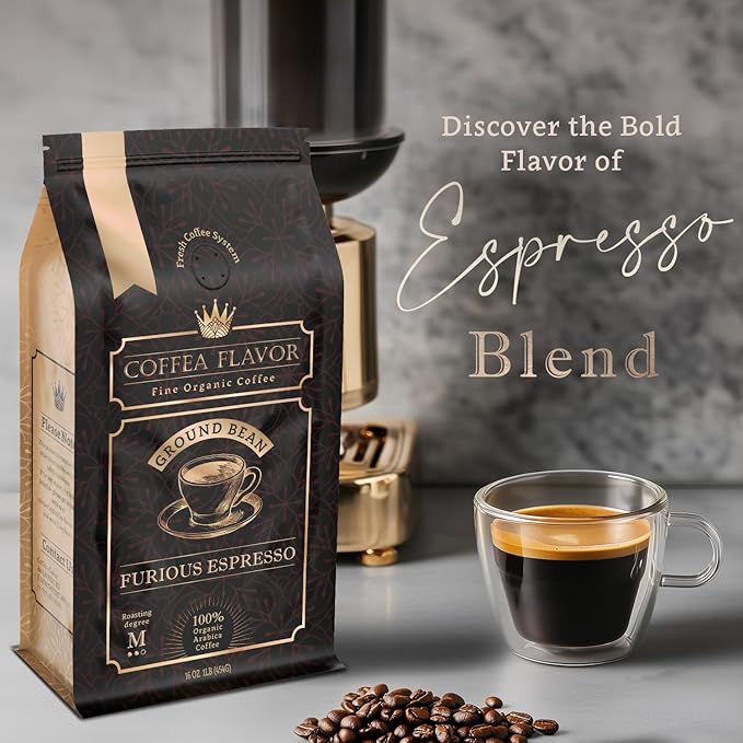 Ground Espresso Coffee ??Organic, Single Origin, Medium Roast, Bold & Smooth ??100% Arabica ??Crafted for Espresso Machines ??Furious Espresso by Coffea Flavor