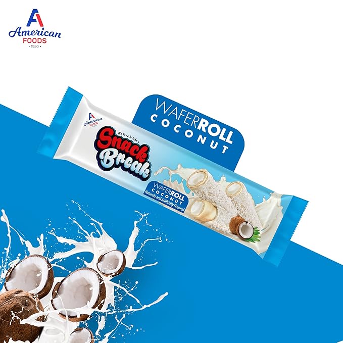 Snack Break Coconut Wafer Rolls, Rolled Wafer Cookies, Coconut Coated Delicious Snack, Individually Wrapped, Crunchy Sticks for On-the-Go, Coffee, Tea, Pack of 24