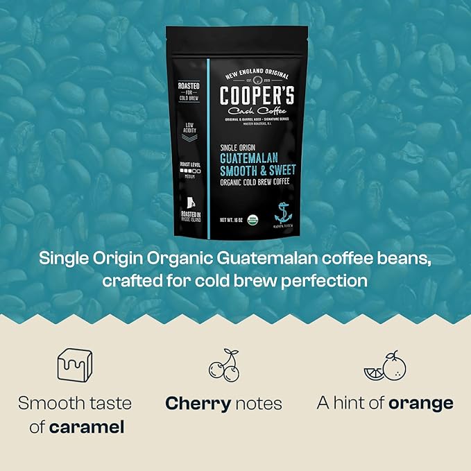 Organic Cold Brew Coffee - Guatemalan Coffee Beans Crafted For Cold Brewing - Whole Bean, Medium Roast, 16oz (Whole Bean)