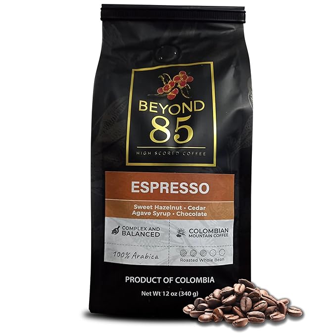 Beyond 85 Espresso Colombian Coffee ??340g Whole Bean Espresso ??Bold & Smooth Whole Beans for Rich Crema ??Best Coffee Beans for Lattes, Cappuccinos & More