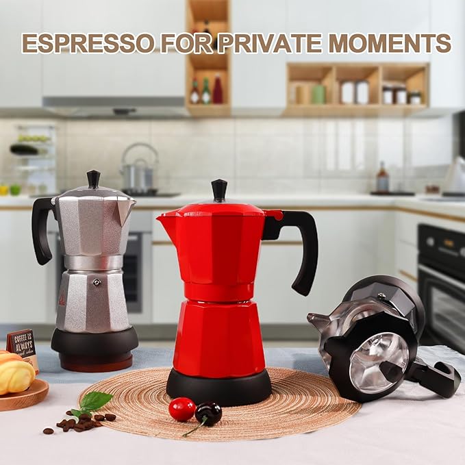 Aluminum Electric Moka Pot 5-6 Cup 270ml Express Coffee Maker Stovetop Espresso Portable Coffeemaker Italian Classic Brewing Greca Cafe Mocha with Removable Base and Overheating Protection Machine