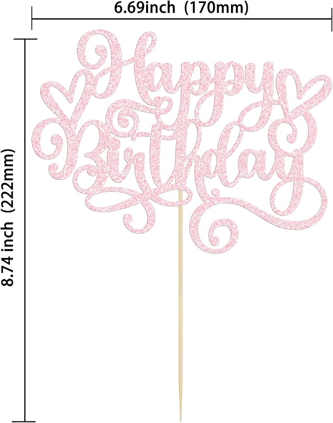 Gyufise 1Pcs Happy Birthday Cake Topper Glitter Cake Pick Bunting Decor for Anniversary Celebrating Party Cake Decorations Supplies Light Pink