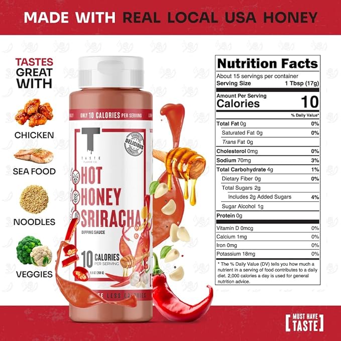 Taste Flavor Co. Wing Sauce and Marinade, Great Tasting, Keto Friendly, Low-Calorie Sauce (Hot Honey Sriracha)