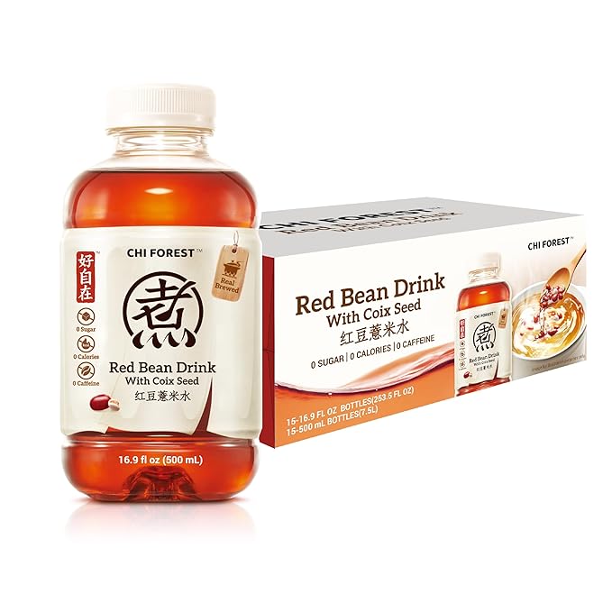 CHI FOREST Red Bean & Job's Tears Herbal Drink, Zero Sugar, Zero Fat, Zero Calories Beverage, 16.9 fl oz Bottles (Pack of 15)