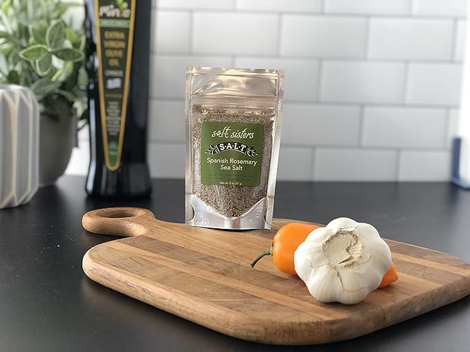 s.a.l.t. sisters Spanish Rosemary Sea Salt | All-Natural, Gluten Free, MSG Free, Non-GMO | Easily Dissolvable Rosemary Infused Coarse Sea Salt | Versatile Salt for Meat, Fish, Vegetables | 1lb
