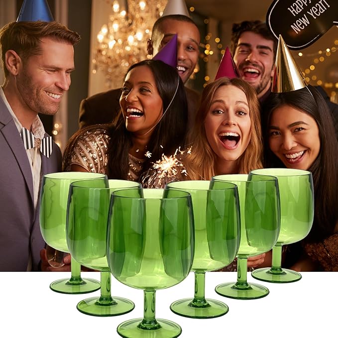 Yalin Set of 6 Unbreakable 12 oz Acrylic Plastic Wine and Water Tumbler Stackable Goblets. (Green, 12 oz)