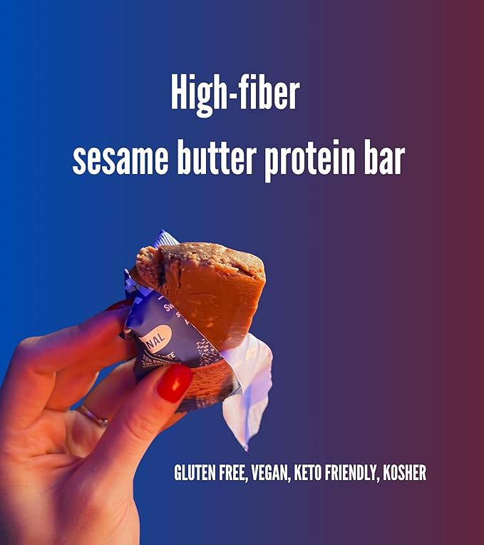 Vital Halva - Original - Sesame Butter Protein Bar (10 Bars, 65g each), Gluten Free, High Fiber, Low Sugar Snack, 12g Protein, 6 Net Carbs