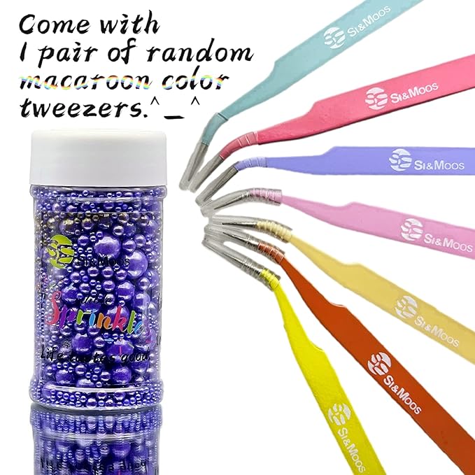 SE Si&Moos Purple Edible Pearls Purple Pearl Sprinkles for Cake Decorating Edible Cake Sugar Pearls Halloween Christmas Cookie Decorations Edible Cake Decorations for Cakes,Cupcakes Toppers 3.5 OZ with Tweezers