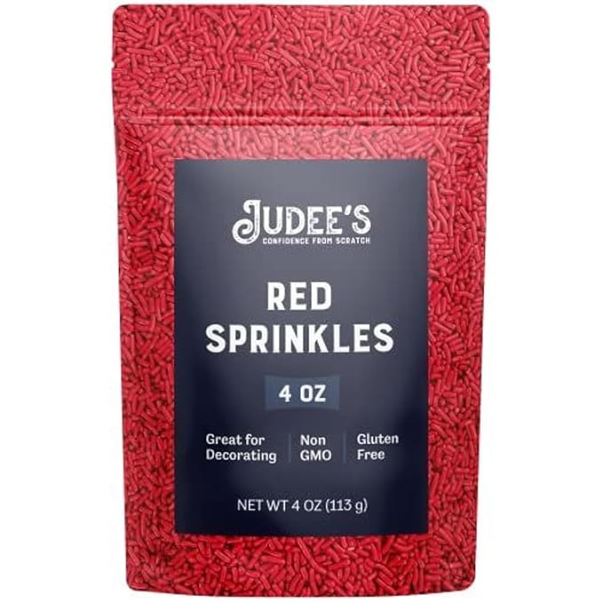 Judee's Red Sprinkles 4 oz - Gluten-Free and Nut-Free - Brighten Up Your Baked Goods - Great for Cookie and Cake Decoration - Use for Baking and as Dessert and Ice Cream Toppings