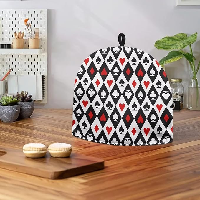 Poker Suit Print Large Tea Cozy for Teapot Extra Thick Tea Pot Cover Home Kitchen Decoration Insulated Teapot Cozy Dust Kitchen Accessories for Home Daily