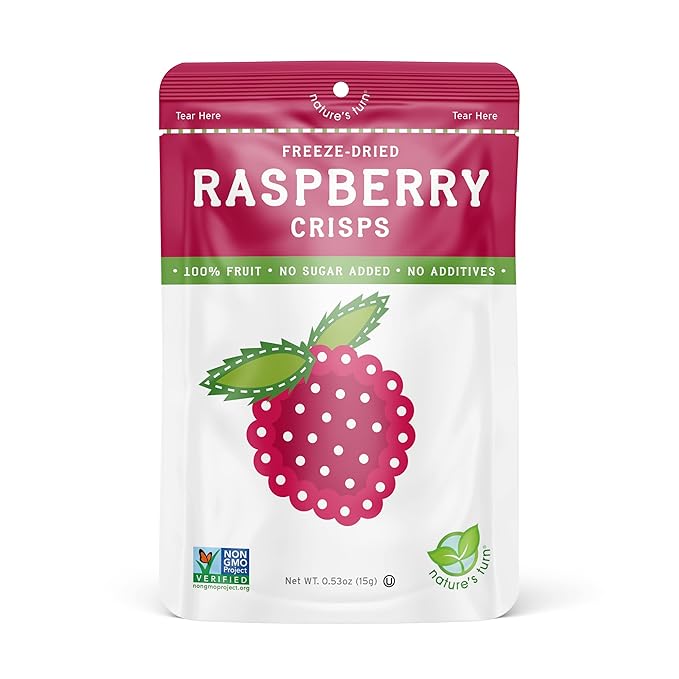 Nature’s Turn Freeze-Dried Raspberry Crisps – Healthy, Gluten-Free, Crispy & Delicious, Plant-Based Snack, Ideal for Cereal, Smoothies, School Lunches, & On-the-Go, Pack of 6 (0.53 oz Each)