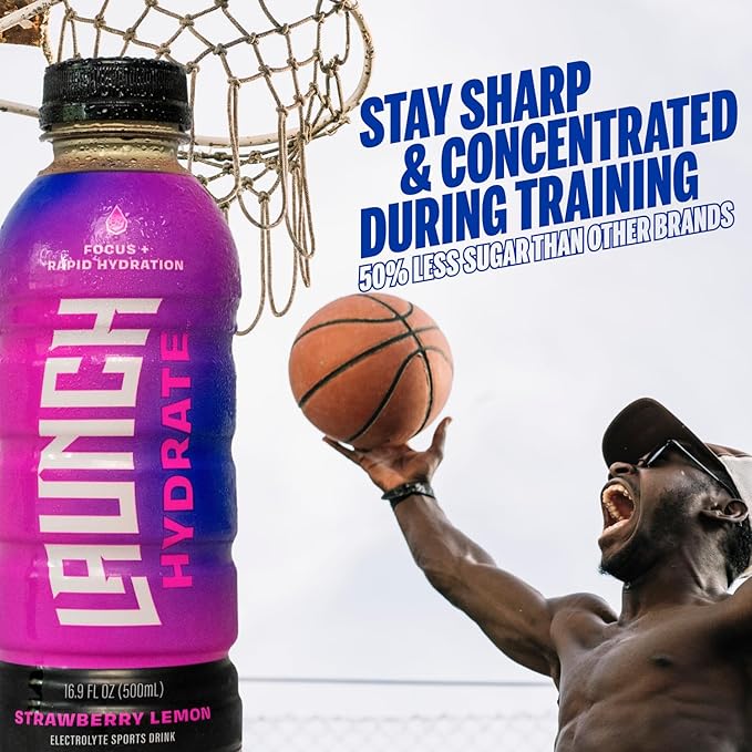 Sports Drink- 12 Pack - Real Cane Sugar 3x Electrolytes, All-Natural Hydration with Cognizin for Mental Focus, Real Fruit & Vegetable Juice, No Artificial Dyes ??Strawberry Lemon Flavor ??Trusted by Perfect Game
