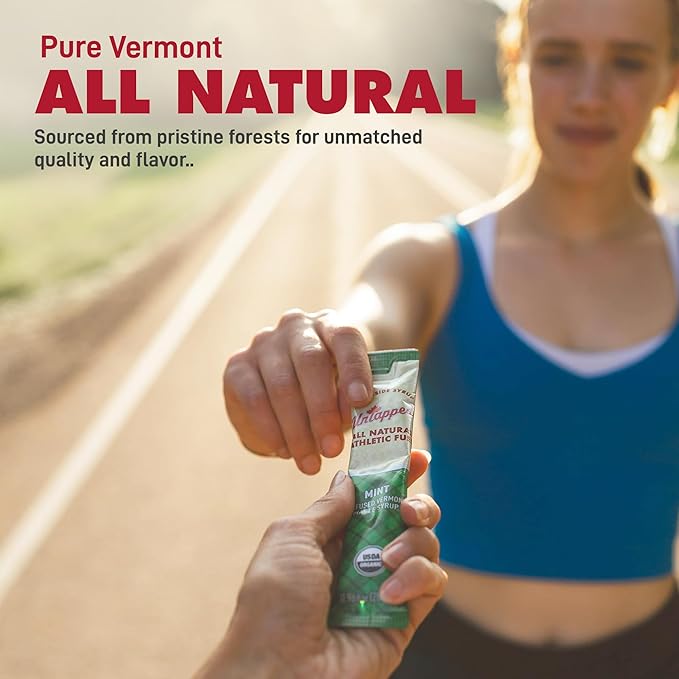 UnTapped Mint Maple Syrup Energy Gels 20 Gels | Organic Pure Vermont Maple Syrup with Real Mint | Gluten-Free, Low Glycemic | Natural Fuel for Running, Cycling & Endurance