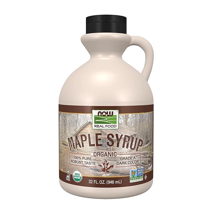 NOW Foods, Certified Organic Maple Syrup, Grade A Dark Color, Certified Non-GMO, Pure, Robust Taste, 32-Ounce