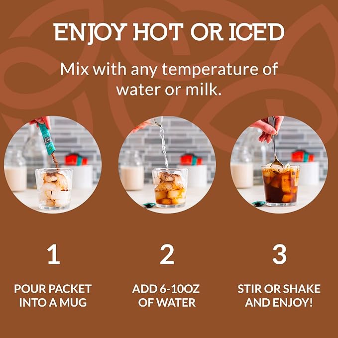 Cusa Tea & Coffee, Dirty Chai Cold Brew. Premium Instant Coffee, Rainforest Alliance Certified Arabica Beans. Drink Mix Packets Ready in Seconds, Makes Hot or Iced Coffee (30 Servings)