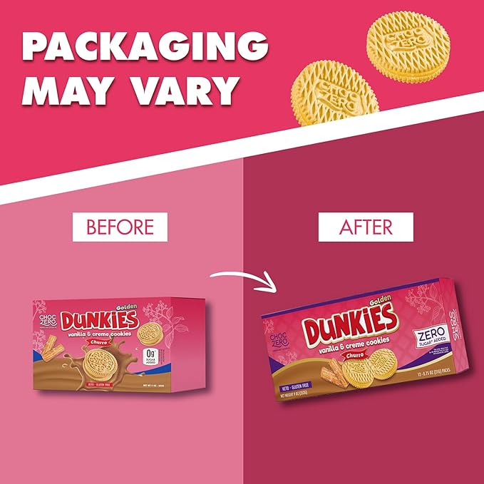 ChocZero Churro Dunkies ??Sugar Free Cinnamon Vanilla Sandwich Cookies, Keto Friendly, Low Net Carb, High Fiber, Gluten Free ??9oz Box