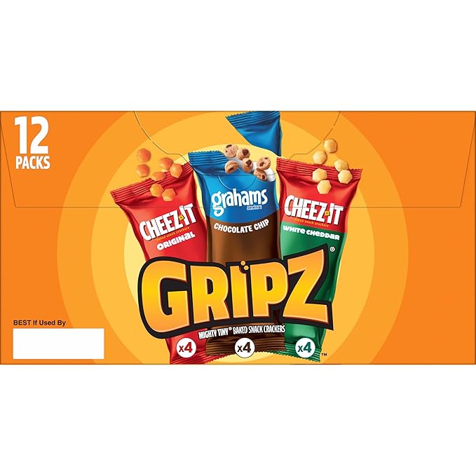Gripz Mini Baked Snack Crackers, Sweet and Salty Snacks, Variety Pack, 11oz Box (12 Pouches)