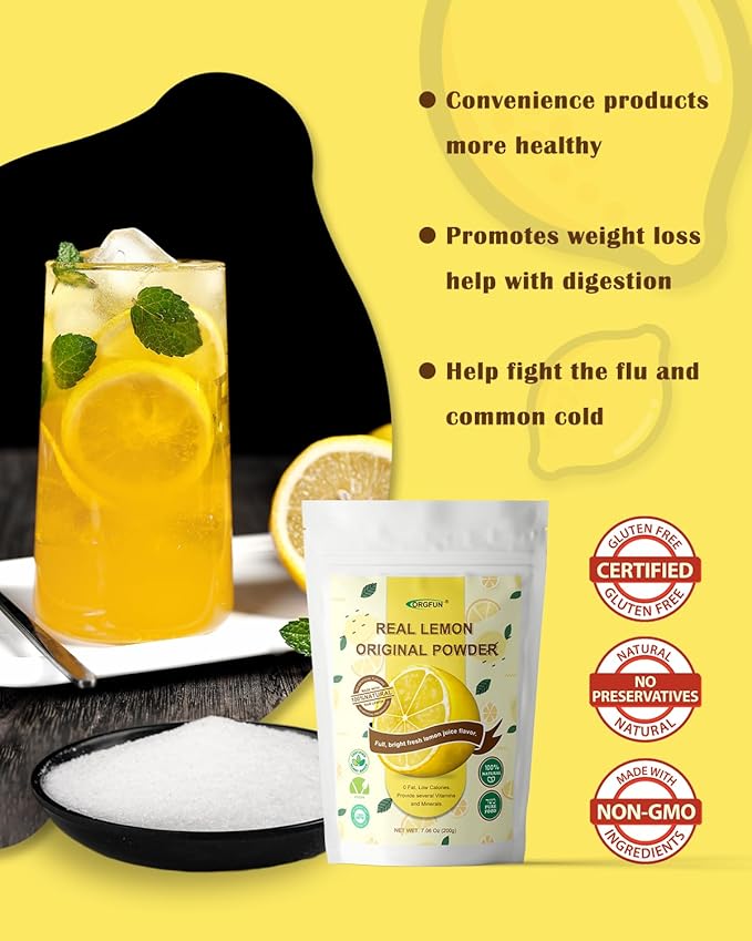 ORGFUN Original Lemon Powder, Freeze Dried Lemon Juice Powder, Great for Beverages, Smoothies, Baking 7.06 Oz