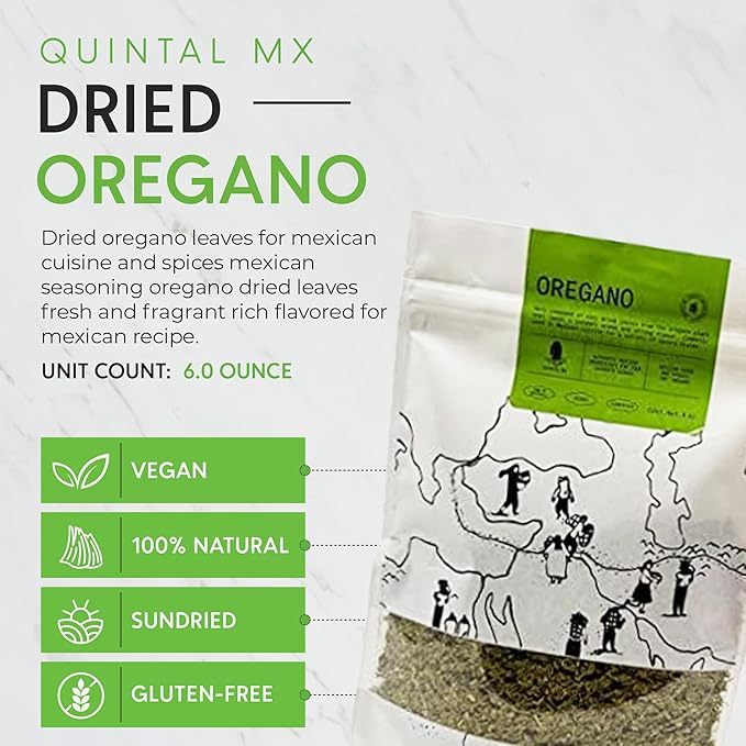Quintal MX Mexican Natural Oregano Leaves (6 Oz) - Dried Oregano Leaves for Mexican Cuisine & Spices - Mexican seasoning Oregano Dried Leaves - Fresh and Fragrant - Rich Flavored for Mexican Recipe
