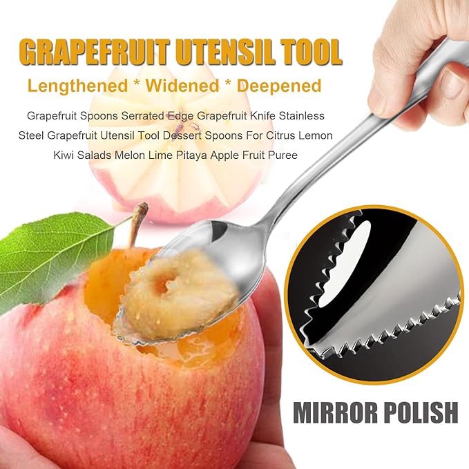 Grapefruit Spoons Serrated Edge Stainless Steel Grapefruit Utensil Tool Dessert Fruit Spoons for Citrus Lemon Kiwi Salads Melon Lime Pitaya Apple Fruit Puree