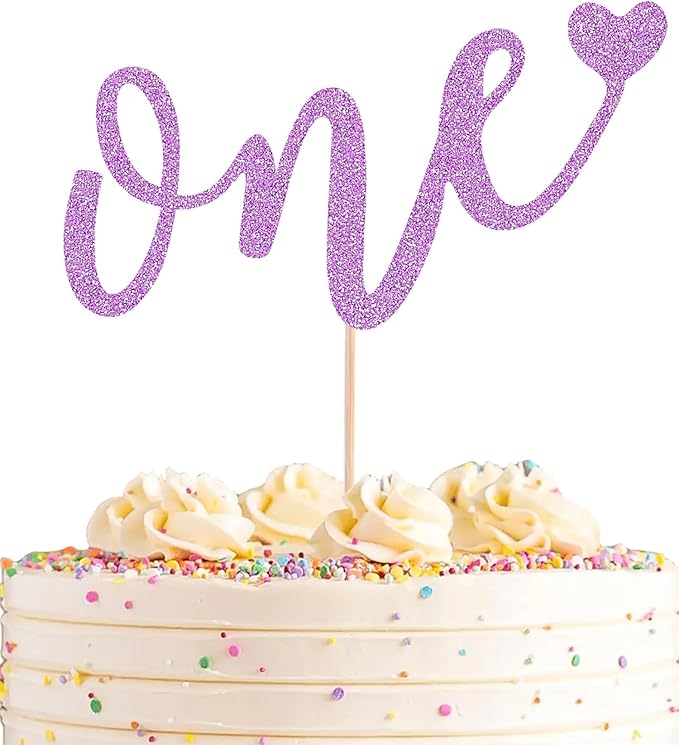 First Birthday Cake Topper - Light Purple Glitter Love One Birthday Cake Decorating Supplies, Perfect for Baby Shower/Gender Revealing Party/Baby Party Photo Booth Props