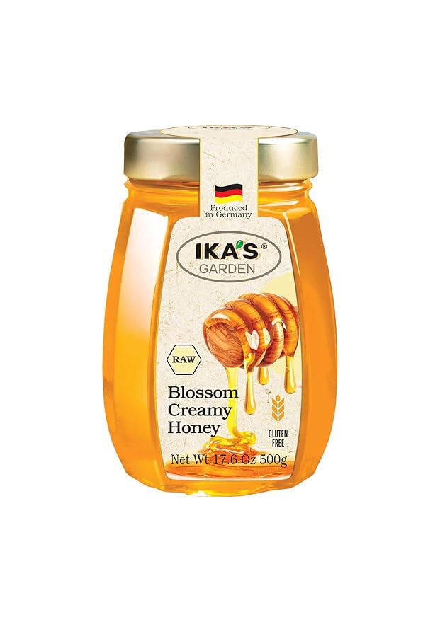 Ika's Garden Raw Blossom Creamy Honey - 100% Pure, Unfiltered, Gluten-Free – Product of Germany, 17.6 oz (500g) Jar