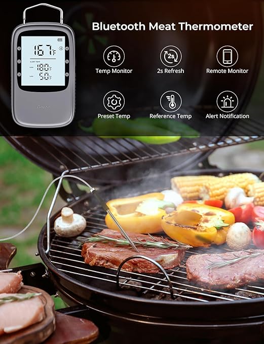 Govee Bluetooth Meat Thermometer, Wireless Meat Thermometer for Smoker Oven, Digital Grill Thermometer with 2 Probes, Timer Mode, Smart LCD Backlight BBQ Thermometer for Cooking Turkey Fish Beef