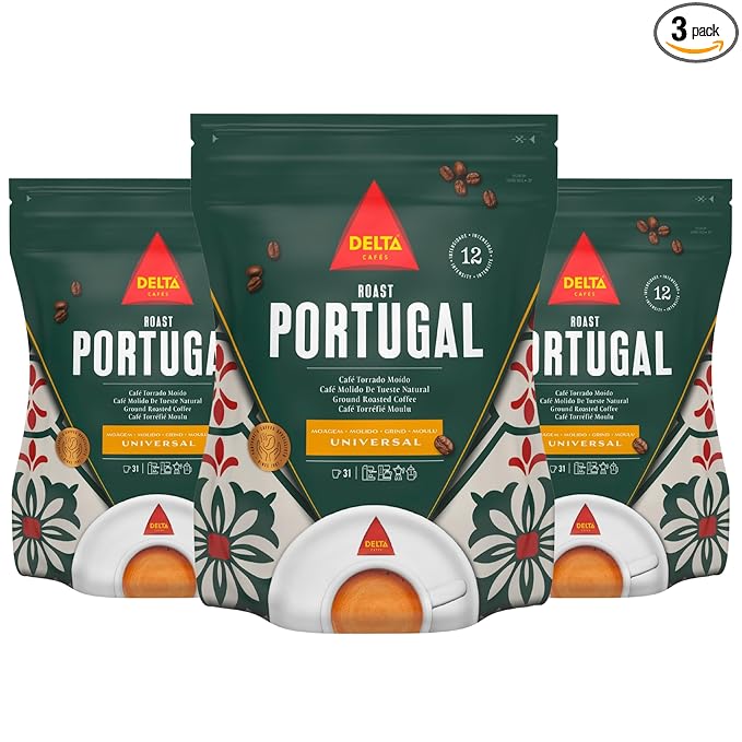 Delta Cafés Portugal Ground Coffee, Smooth and Delicious Medium Roast Coffee, Espresso Machine Compatible, Universal Grinding 7.76 Ounces (Pack of 3)