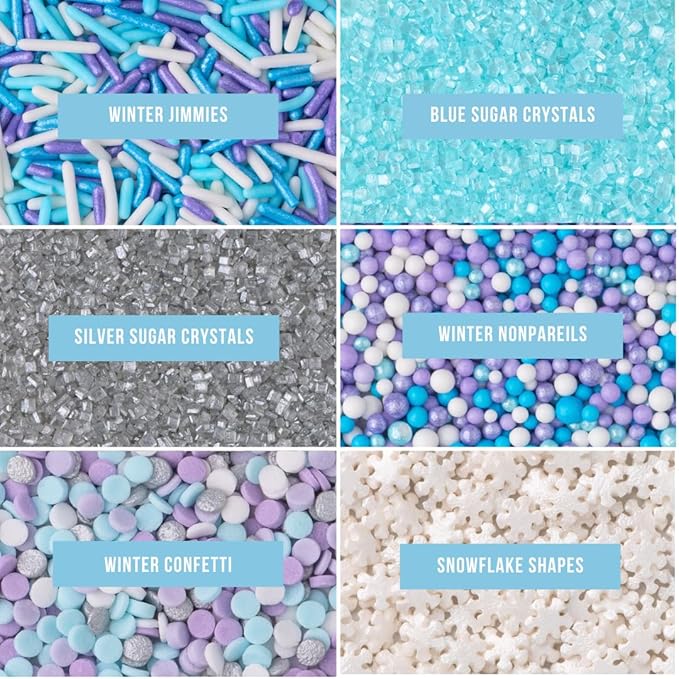 Sweets Indeed Sprinkles 6 Cell Edible Sprinkle Mix Jimmies Perfect for Cake Decorations Baking Ice Cream Cookies Cupcake Topper (Winter)