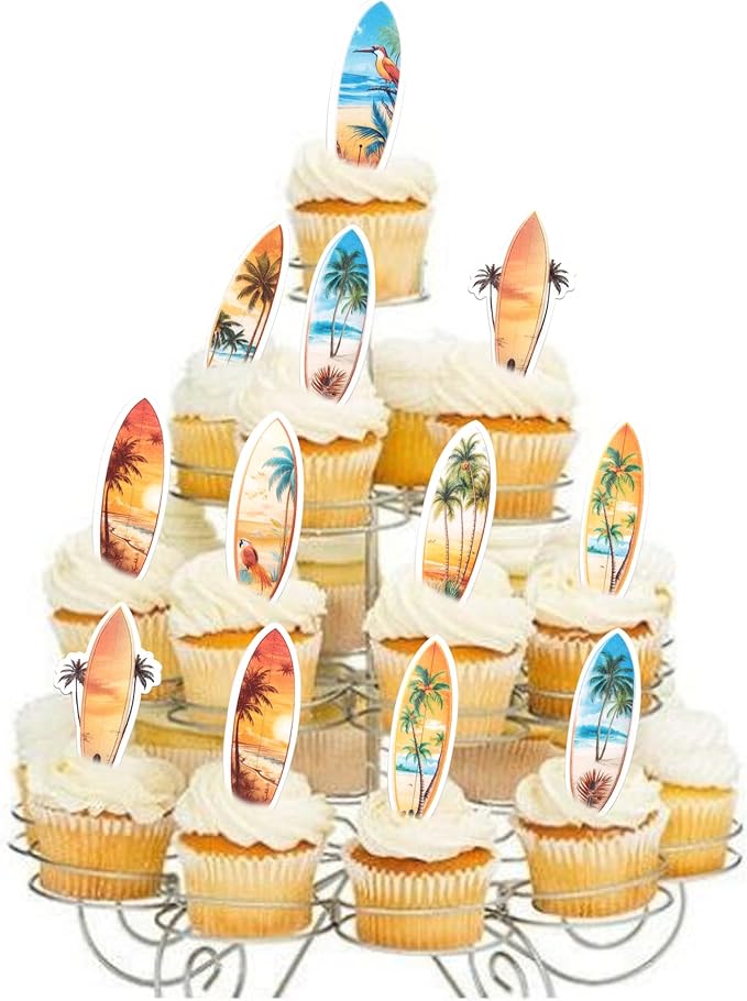 60 Pack Edible Palm Tree Cupcake Toppers Rice Paper Green Palm Tree Coconuts Cupcake Picks for Summer Beach Theme Hawaii Baby Shower Birthday Party Cake Decorations Supplies