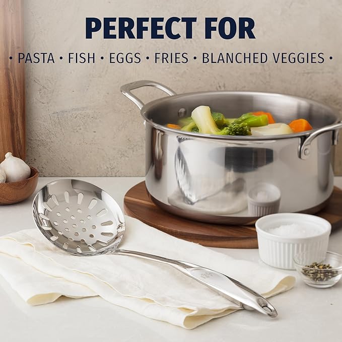 Zulay Kitchen Stainless Steel Slotted Serving Spoon - Large Frying Spoon Skimmer - Durable Utensil with Ergonomic, Easy to Use Handle - Easy to Clean, Perfect for at Home Cooks & Chefs - 14.5??,<div>